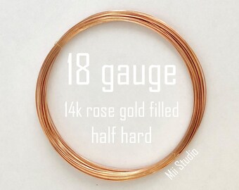 2ft 18 gauge 14k rose gold filled round beading wire bright shinny half hard w18HHrg