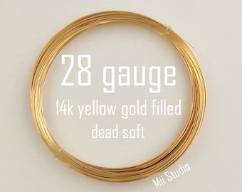 10ft 28 gauge 14k yellow gold filled round beading wire bright shinny yellow dead soft w28DSg