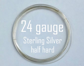 5ft 10ft 24 Gauge Sterling Silver Round Beading Wire Bright Shiny Half Hard w24HH