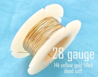 14k Yellow Gold Filled Beading Wire, 28 Gauge, Dead Soft --W28DSg