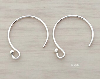 Sterling Silver Half Hammered Circle Hoop Earring Components Sterling Silver Ear Wires Ear Wires 1 Pair Jewelry Findings Earwires