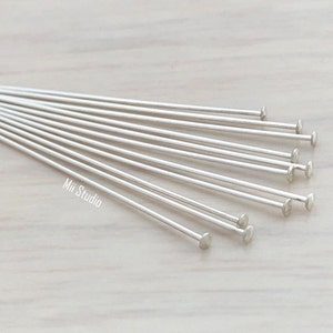 25pcs 50pcs 24 Gauge Sterling Silver Cup Flat Head Pin Headpins 2&quot;  F21s