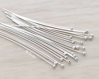 50pcs 26 Gauge 925 Sterling Silver Ball Head Pin Headpins 1.5"  F233s