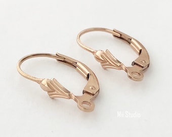 10pcs 14k ROSE gold filled Fleur De Lis Leverback earring ear wire with open ring  E08rg