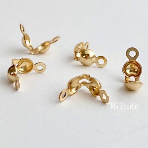 10pcs 20pcs Clamshell Bead Tip Knot End Cover 14k Gold Filled Clamshell 2 Loops F08g