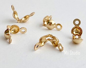 10pcs 20pcs Clamshell Bead Tip Knot End Cover 14k Gold Filled Clamshell 2 Loops F08g