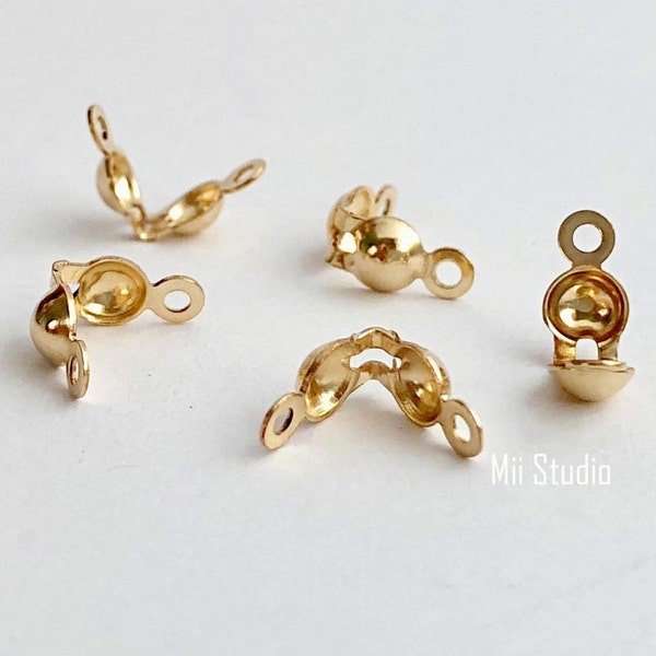 10pcs 20pcs Clamshell Bead Tip Knot End Cover 14k Gold Filled Clamshell 2 Loops F08g