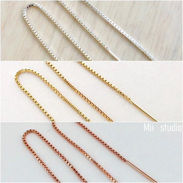 925 bright sterling silver, 14K Gold Filled, Rose Gold Filled Box Chain Ear Thread Earring  E14s/ E14g/ E14rg