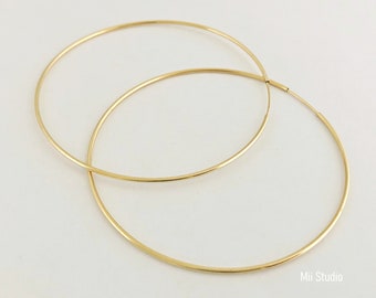 2pcs 65mm 2 1/2" 14k gold filled round endless hoop loop earring wire ear wire earwire E65g