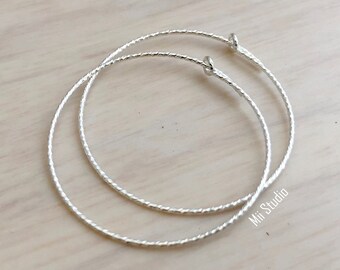 6pcs 10pcs 30mm Sterling Silver Sparkling Round Beading Hoop Earring Wire Ear Wire Earwire E70s