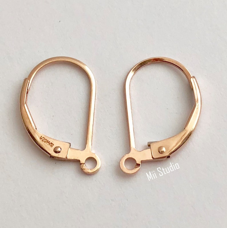 Plain 14k Rose Gold Filled Leverback Lever back Earring Ear Wire with Open Ring E48rg image 2