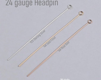 2" 24 Gauge Headpins 925 Sterling Silver, 14K Gold Filled, 14K  Rose Gold Eye Pin---F255s/F255g/F255rg