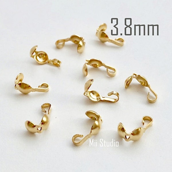 3.8mm 14k yellow gold filled clamshell bead tip knot end cover clam shell open loop hook 20pcs F07g