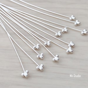 100 Solid Sterling Silver Ball Head Pins. 1.6 in (40mm) Long. Wire 24  Gauge, Bead tip 1.5mm. Beading headpin. Jewelry Making Head pin. Made in  USA.