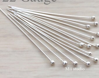 20pcs 22 gauge Sterling Silver Ball Dot Bead Head Pin Headpins 2" F288s