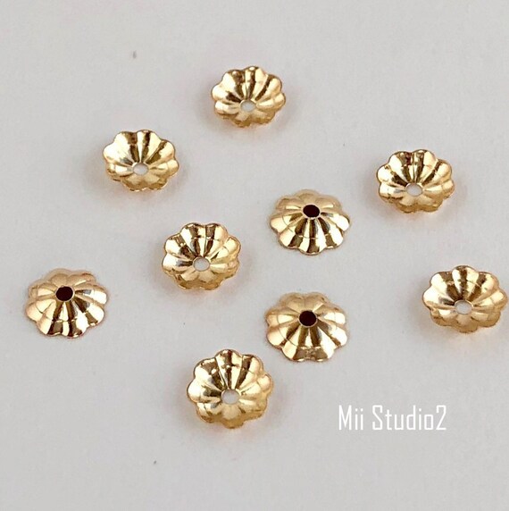 100pcs 3mm 14k Gold Filled Flowe Bead Cap hole 0.76mm F61g