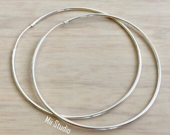 50mm  925 sterling silver round endless hoop loop earring wire ear wire earwire E57s