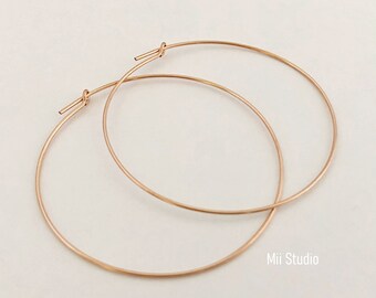 45mm 14k Rose gold filled round beading hoop earring wire ear  E18rg