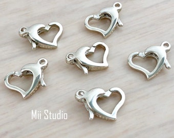 9,5 mm x 8 mm 925 Sterling Silber HERZ Abzugsbügel-Klammer-Verschluss mit Schleifenring F40s