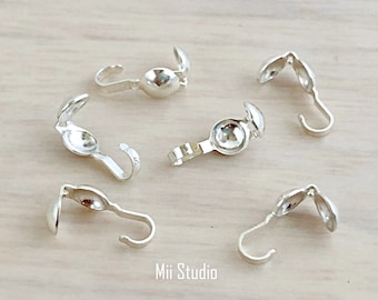 Clamshell bead tip knot end cover 925 sterling silverclam shell open loop hook 30pcs F07s