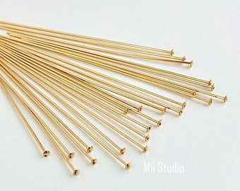 50 alfileres de cabeza plana de copa rellenos de oro de 14 k, calibre 26, 1,5", F201g