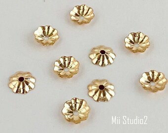 30 Stück 50 Stück 5mm 14k Gold Filled Blumen Perlkappe Loch 1.0mm F62g