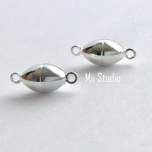 2pcs 6mm x 14mm OVAL egg football Magnetic 925 sterling silver clasp with loop ring F42s