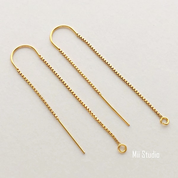 14k Yellow Gold Filled Box Chain Threader Earrings with Open Ring --E56g