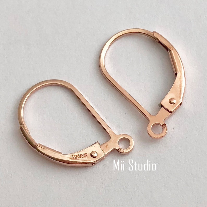 Plain 14k Rose Gold Filled Leverback Lever back Earring Ear Wire with Open Ring E48rg image 1