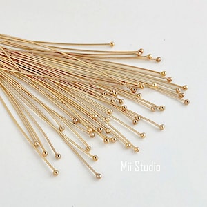 26 gauge 14k yellow gold filled Ball dot bead head pin headpins 30pcs F233g