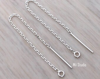 10pcs Sterling Silver Diamond Cut Cable Chain Ear Threader Earring Ear Wire  E13s