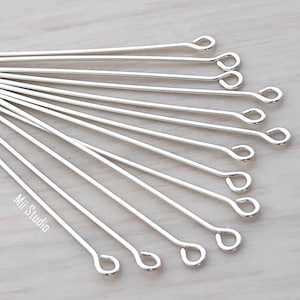 50 alfileres con cabeza de ojo de plata esterlina 925 de calibre 22 de 1,5" F26s-1,5