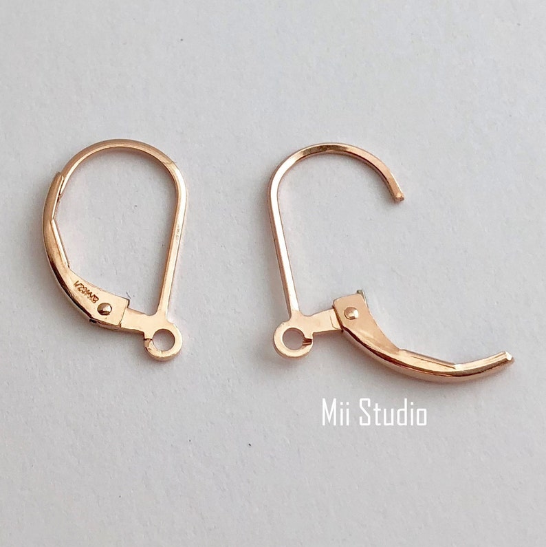 Plain 14k Rose Gold Filled Leverback Lever back Earring Ear Wire with Open Ring E48rg image 3