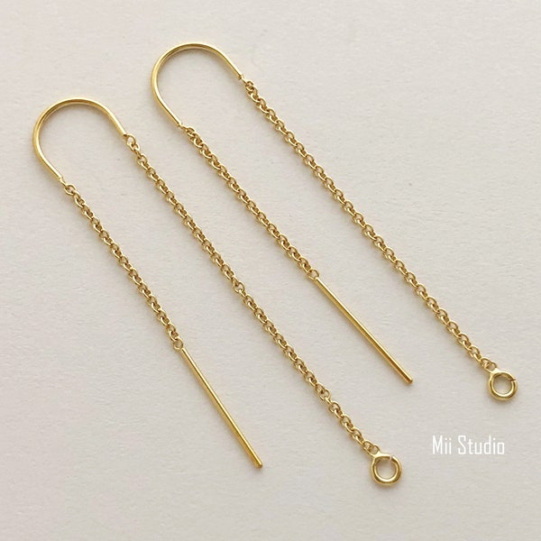 14k yellow gold filled cable chain ear threader earring ear wire with U hook ear hole loop E59g