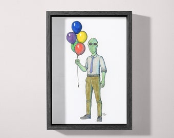 Alien with Balloons (Original & Prints)