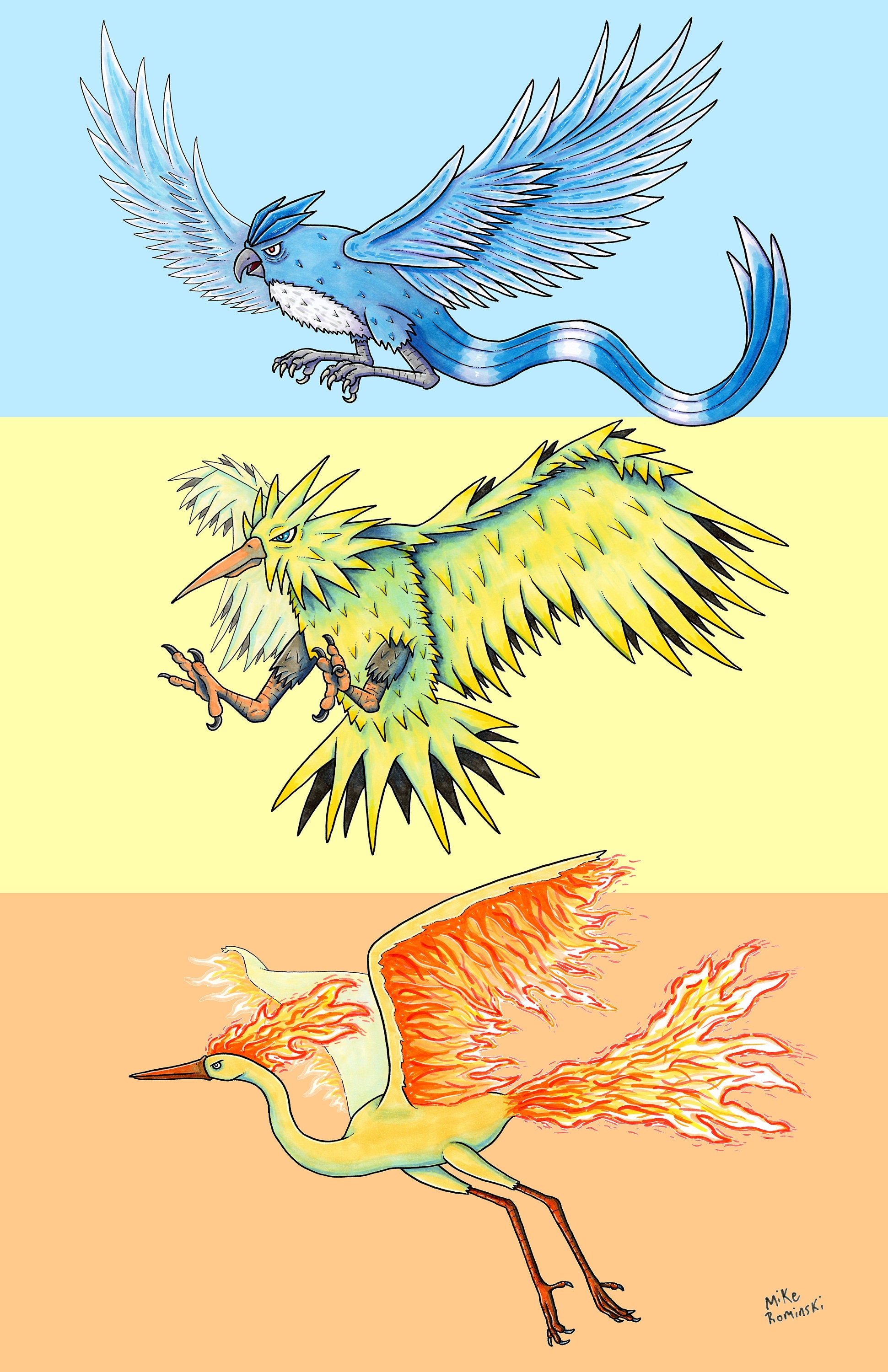 Drawing Articuno, Zapdos and Moltres 