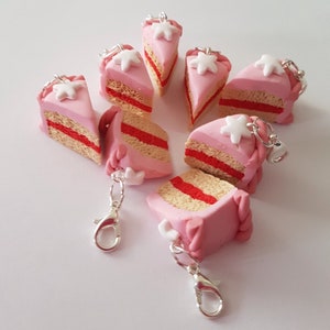 Polymer clay slice of pink cake with star,charms,necklaces,keyrings,gifts,jewellery
