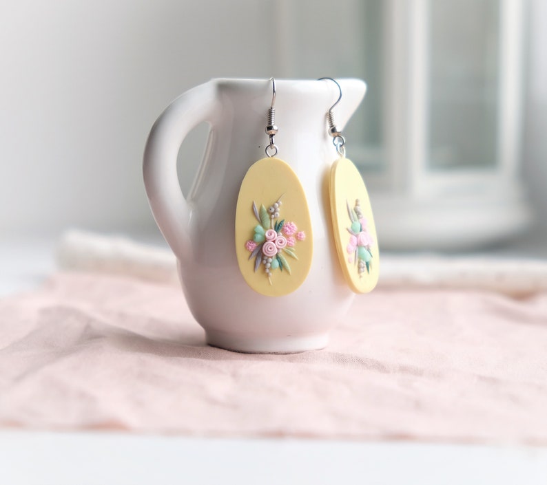 flower girl proposal porcelain earrings,wildflower svg,polymer clay flowers,botanical earrings,mindfulness gift floral svg Lemon earrings