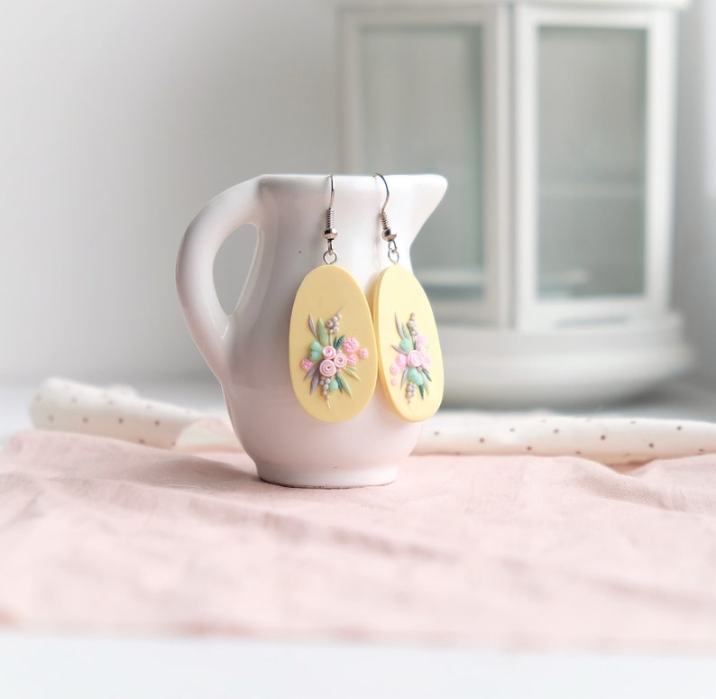 flower girl proposal porcelain earrings,wildflower svg,polymer clay flowers,botanical earrings,mindfulness gift floral svg Lemon earrings