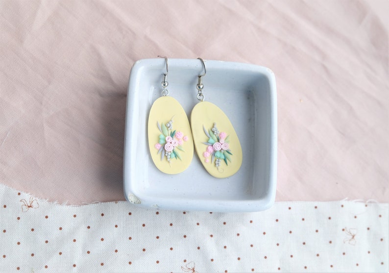 flower girl proposal porcelain earrings,wildflower svg,polymer clay flowers,botanical earrings,mindfulness gift floral svg Lemon earrings