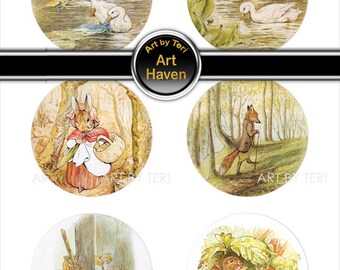 Peter Rabbit images from Tale of Tom Kitten, instant download - beatrix potter - cupcake topper - 3 inch circles - bunny - easter -paper