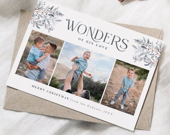 Plantilla de tarjeta de Navidad en acuarela para Photoshop - Wonders of His Love Photo Card PSD Flat - CC361 - Descarga instantánea