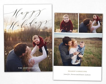 Holidays Card Template - Christmas Photo Card - Happy Holidays Photoshop template 5x7 PSD Flat card  - CC214