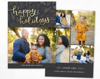 Christmas Card Template - Happy Holidays Photo Card -  Merry Christmas Photoshop template 5x7 PSD Flat card  - CC286