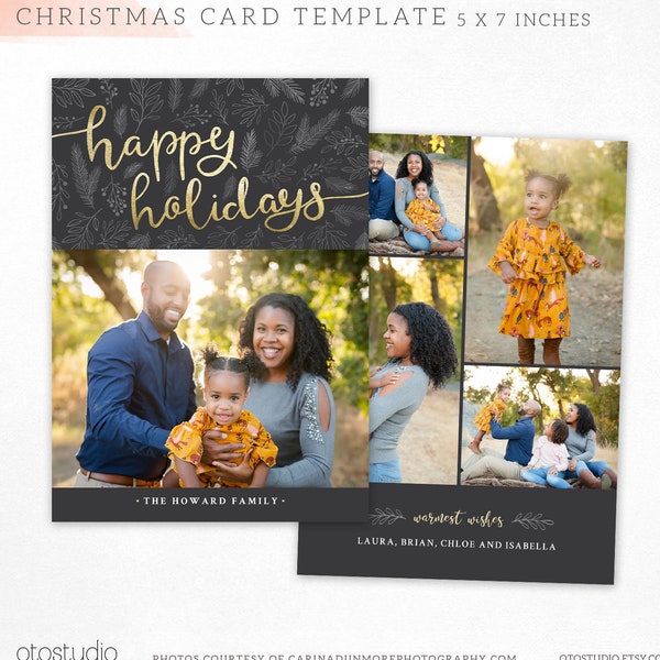Christmas Card Template - Happy Holidays Photo Card -  Merry Christmas Photoshop template 5x7 PSD Flat card  - CC286