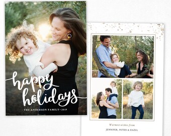 Holidays Card Template - Christmas Photo Card - Happy Holidays Photoshop template 5x7 PSD Flat card  - CC250