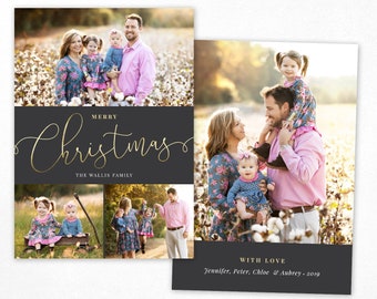 Christmas Card Template - Merry Christmas Photo Card - Happy Holidays  Photoshop template 5x7 PSD Flat card  - CC292