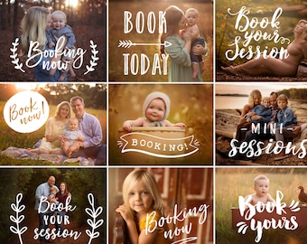 Photography Overlays - Booking Now Overlays, Mini Sessions, Book Session, Marketing Template  - PNG files - INSTANT DOWNLOAD