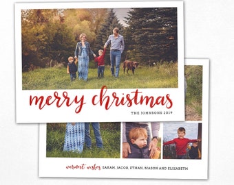 Christmas Card Template - Merry Christmas Photo Card - Happy Holidays Photoshop template 5x7 PSD Flat card  - CC282