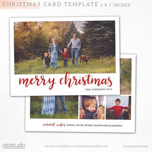 Christmas Card Template - Merry Christmas Photo Card - Happy Holidays Photoshop template 5x7 PSD Flat card  - CC282